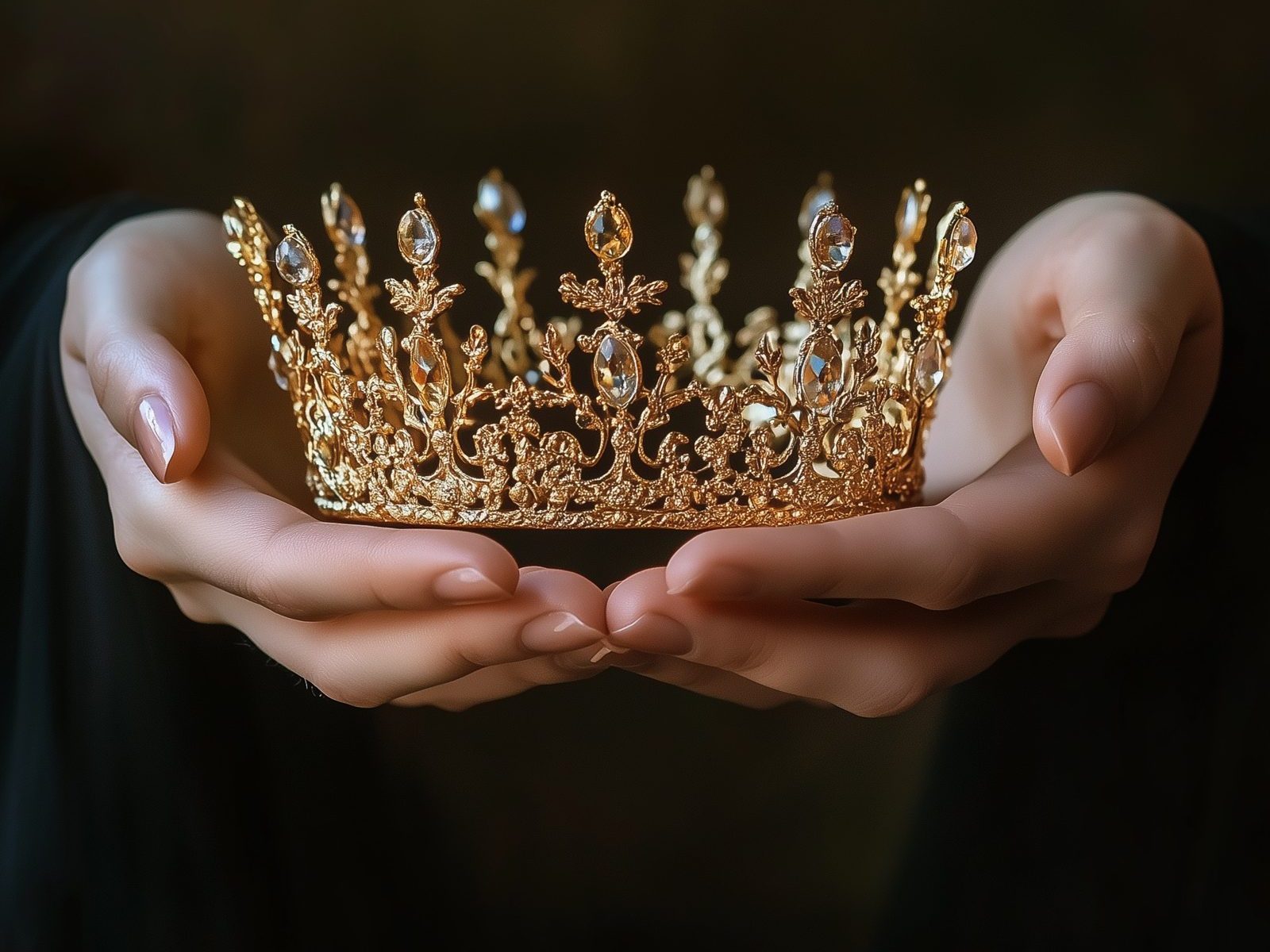 Gold crown held in open hands
